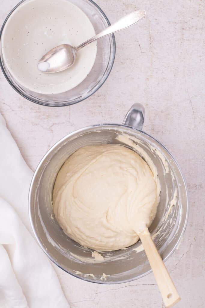 Cupcake batter with all ingredients added to show consistency.