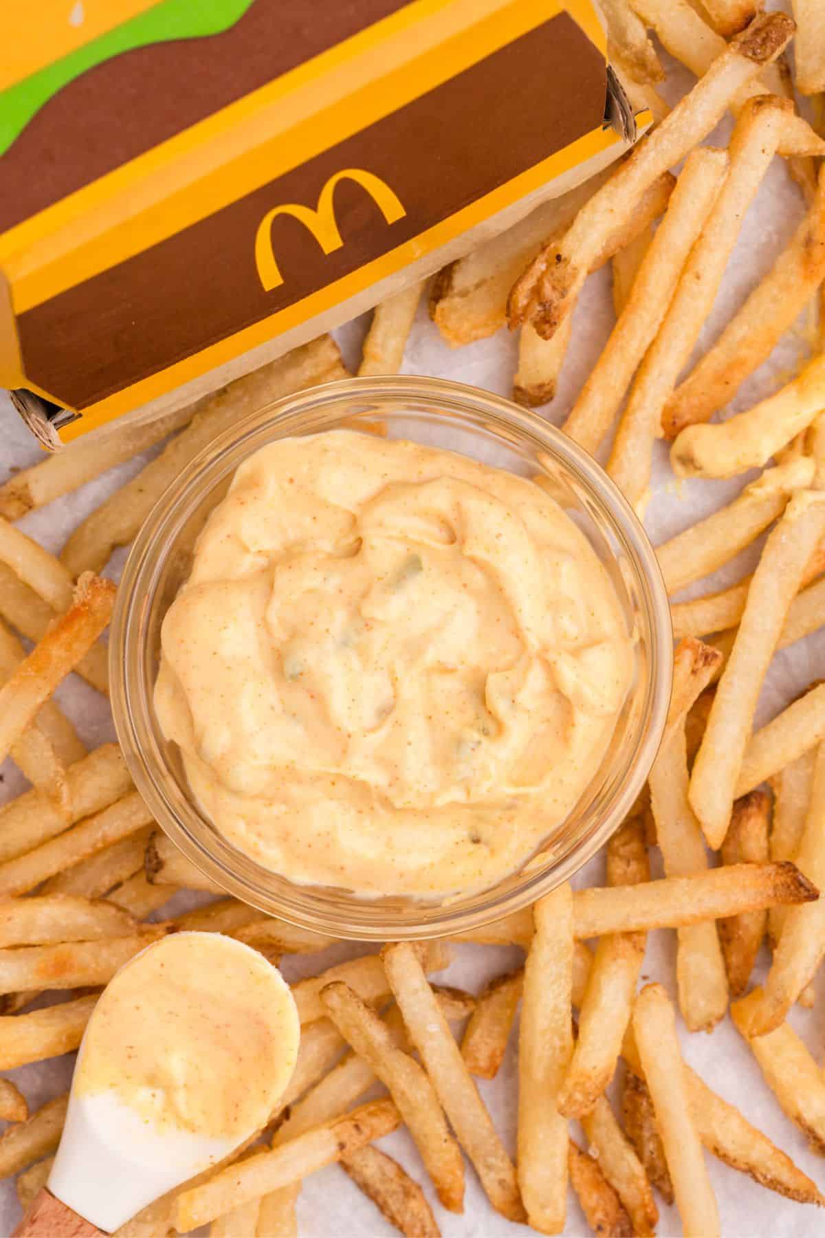big mac sauce in a bowl with french fries