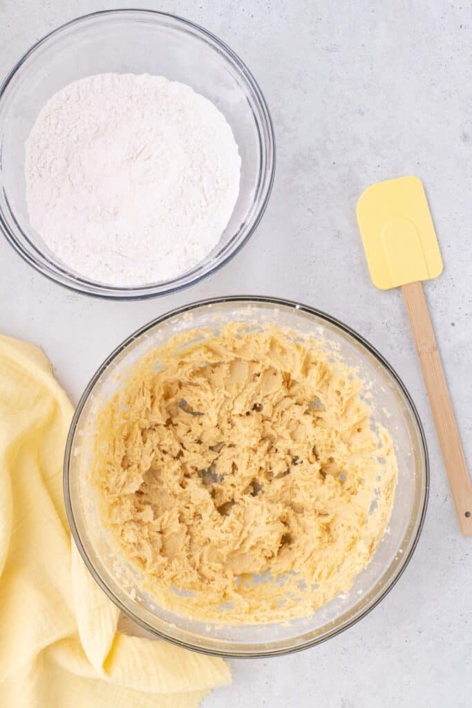 mixed batter for banana pudding cookies with flour on the side