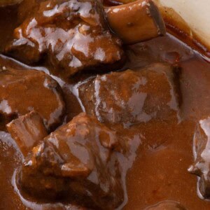 Dutch oven with braised beef short ribs.