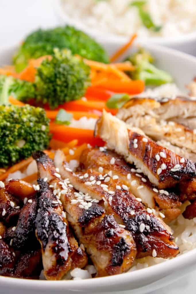 Up close view of teriyaki bowl.