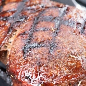 Close up view of London broil on the grill.