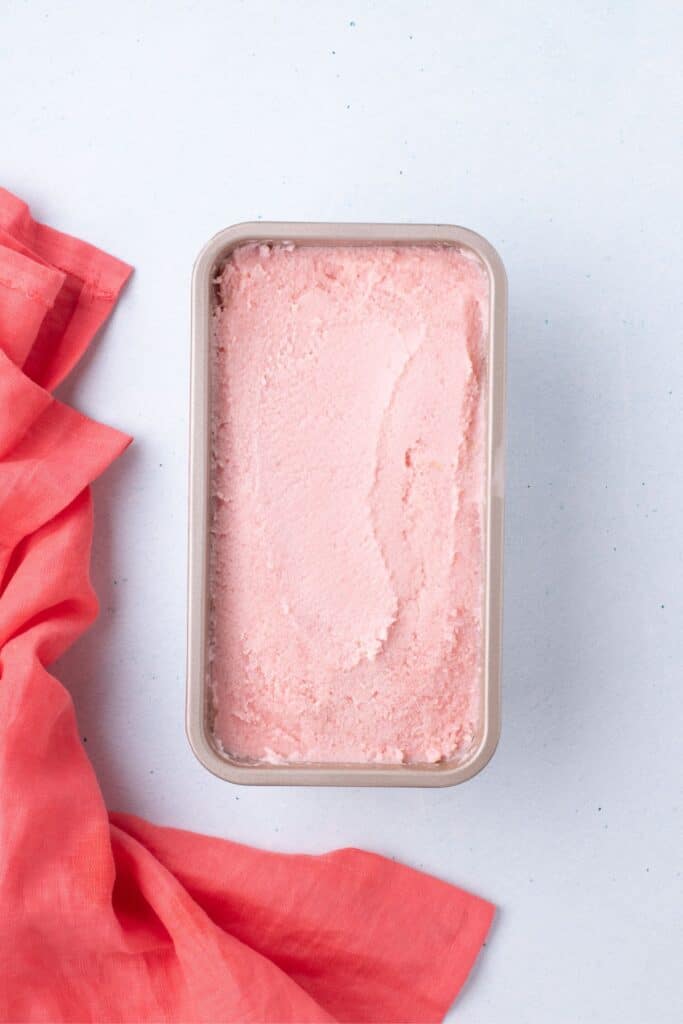 Pan of frozen ice cream.