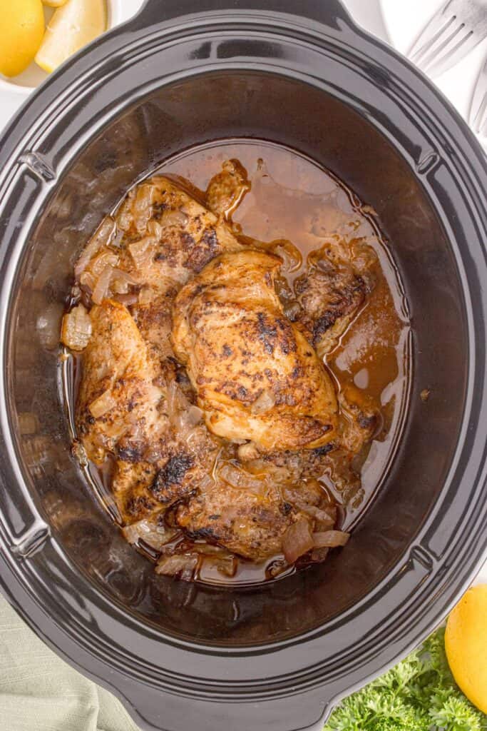 Chicken thighs in the crock pot.
