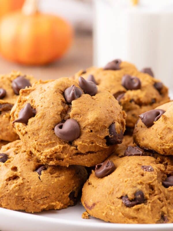 Close up of the pumpkin cookies on a white plate.